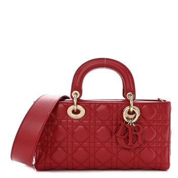 CHRISTIAN DIOR Lambskin Cannage Medium Lady D-Joy Red