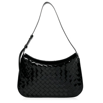 BOTTEGA VENETA Patent Intrecciato Shoulder Bag Black