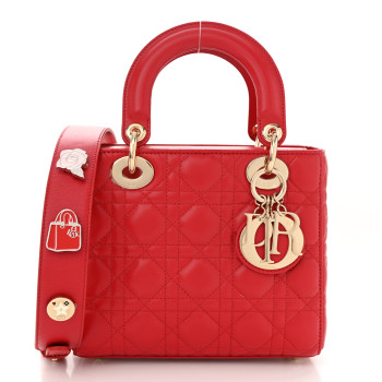 CHRISTIAN DIOR Lambskin Cannage Small Lucky Badges My Lady Dior Red