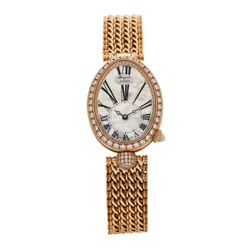 BREGUET 18K Yellow Gold Diamond Bezel Mother of Pearl 25mm Reine de Naples Automatic Watch 8928