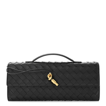 BOTTEGA VENETA Nappa Intrecciato Long Andiamo Top Handle Clutch Black