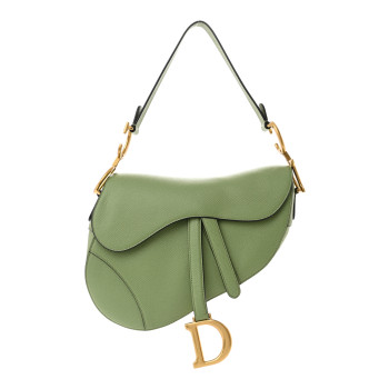 CHRISTIAN DIOR Grained Calfskin Saddle Bag Green