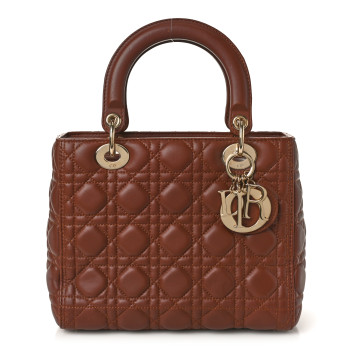 CHRISTIAN DIOR Lambskin Cannage Medium Lady Dior Brown