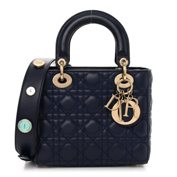 CHRISTIAN DIOR Lambskin Cannage Small Lucky Badges My Lady Dior Navy