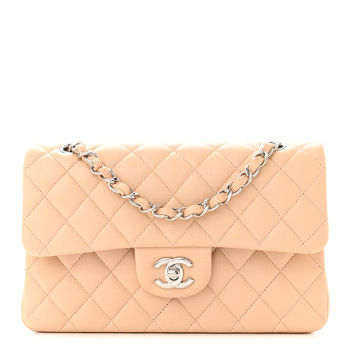 CHANEL Lambskin Quilted Small Double Flap Beige