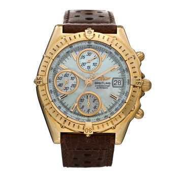 BREITLING 18K Yellow Gold Alligator Mother of Pearl 40mm Chronomat Automatic Watch K13050.1