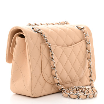 CHANEL Lambskin Quilted Small Double Flap Beige