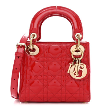 CHRISTIAN DIOR Patent Cannage Mini Lady Dior Red