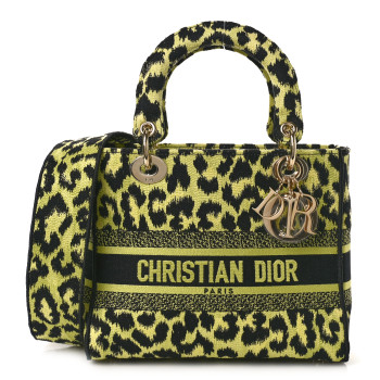 CHRISTIAN DIOR Canvas Mizza Embroidered Medium Lady D-Lite Lime Pop