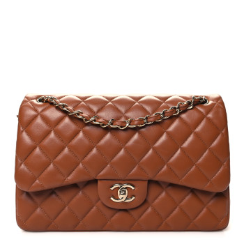 CHANEL Lambskin Quilted Jumbo Double Flap Brown