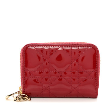 CHRISTIAN DIOR Patent Cannage Small Lady Dior Voyageur Coin Purse Cherry Red