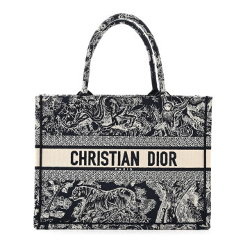 CHRISTIAN DIOR Canvas Embroidered Medium Toile De Jouy Reverse Book Tote Blue