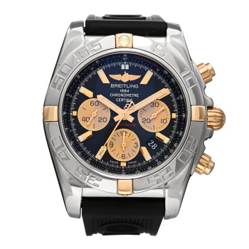 BREITLING Stainless Steel 18K Yellow Gold Rubber 44mm Chronomat Automatic Watch Black IB011012/B968