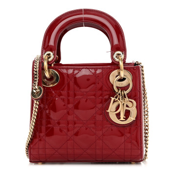 CHRISTIAN DIOR Patent Cannage Mini Lady Dior Red