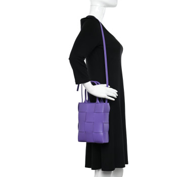 BOTTEGA VENETA Lambskin Maxi Intrecciato North South Cassette Tote Purple