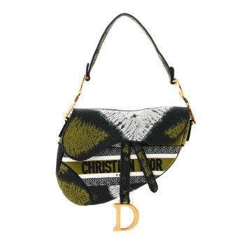 CHRISTIAN DIOR Canvas Embroidered Tie Dye Saddle Bag Green Multicolor