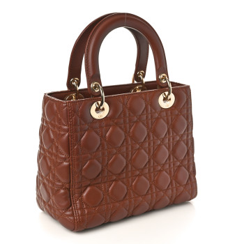 CHRISTIAN DIOR Lambskin Cannage Medium Lady Dior Brown