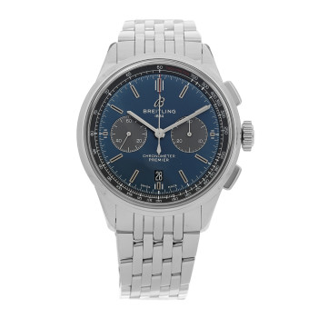 BREITLING Stainless Steel 42mm Premier B01 Chronograph Automatic Watch Blue AB0118A61C1A1