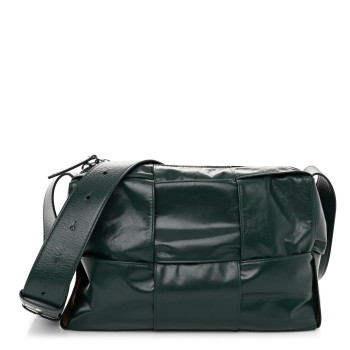 BOTTEGA VENETA Paper Calfskin Maxi Intreccio Medium Arco Camera Bag Emerald Green