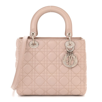 CHRISTIAN DIOR Lambskin Cannage Medium Lady Dior Light Pink