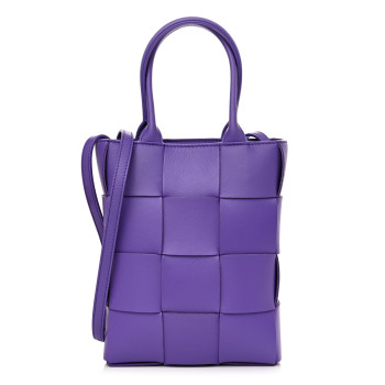 BOTTEGA VENETA Lambskin Maxi Intrecciato North South Cassette Tote Purple