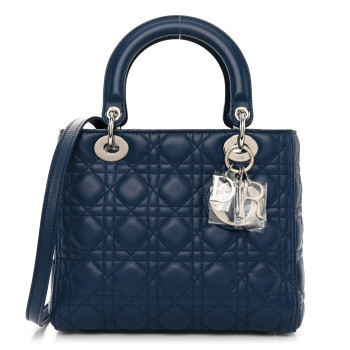 CHRISTIAN DIOR Lambskin Cannage Medium Lady Dior Blue