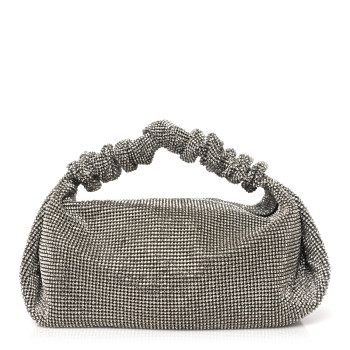 ALEXANDER WANG Mesh Crystal Rhinestone Mini Scrunchie Clutch Black Silver