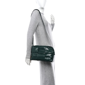 BOTTEGA VENETA Paper Calfskin Maxi Intreccio Medium Arco Camera Bag Emerald Green