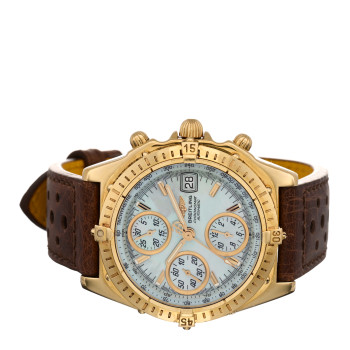 BREITLING 18K Yellow Gold Alligator Mother of Pearl 40mm Chronomat Automatic Watch K13050.1