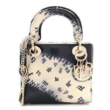 CHRISTIAN DIOR Snakeskin Mini Lady Dior Beige Blue