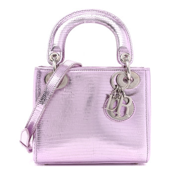 CHRISTIAN DIOR Metallic Lizard Mini Lady Dior Pink