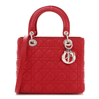 CHRISTIAN DIOR Lambskin Cannage Medium Lady Dior Red