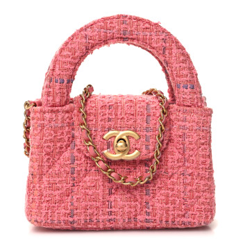 CHANEL Tweed Quilted Mini Nano Kelly Shopper Pink