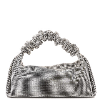 ALEXANDER WANG Mesh Crystal Rhinestone Mini Scrunchie Clutch Black Silver