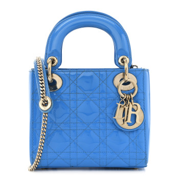 CHRISTIAN DIOR Patent Cannage Mini Lady Dior Blue