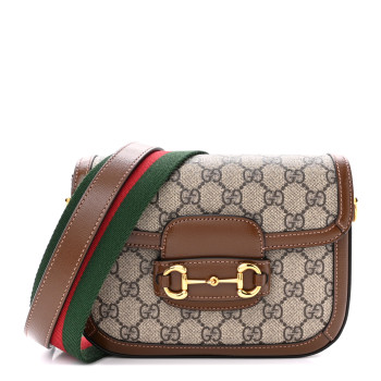 GUCCI GG Supreme Monogram Web Mini Horsebit 1955 Shoulder Bag Beige Brown Sugar