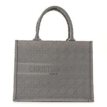 CHRISTIAN DIOR Canvas Embroidered Cannage Medium Book Tote Stone