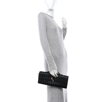 BOTTEGA VENETA Nappa Intrecciato Long Andiamo Top Handle Clutch Black