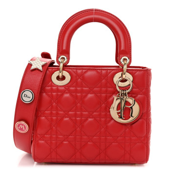 CHRISTIAN DIOR Lambskin Cannage Small Lucky Badges My Lady Dior Red