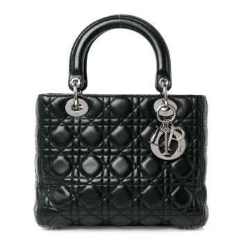 CHRISTIAN DIOR Lambskin Cannage Medium Lady Dior Black