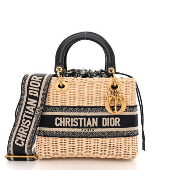 CHRISTIAN DIOR Wicker Oblique Medium Lady Dior Bag Blue