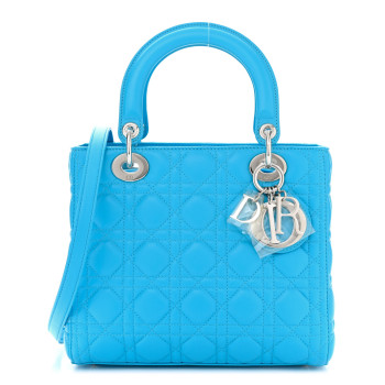 CHRISTIAN DIOR Lambskin Cannage Medium Lady Dior Blue