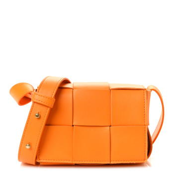 BOTTEGA VENETA Lambskin Maxi Intrecciato Extra Mini Cassette Crossbody Bag Tangerine