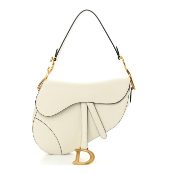 CHRISTIAN DIOR Grained Calfskin Saddle Bag White