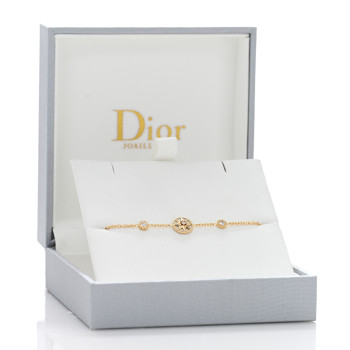 CHRISTIAN DIOR 18K Yellow Gold Diamond Mother of Pearl 3 Station Rose Des Vents Bracelet