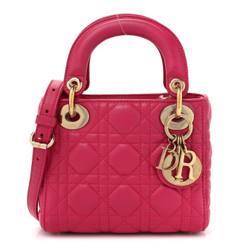 CHRISTIAN DIOR Lambskin Cannage Mini Lady Dior Fuchsia