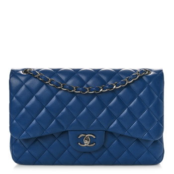 CHANEL Lambskin Quilted Jumbo Double Flap Blue