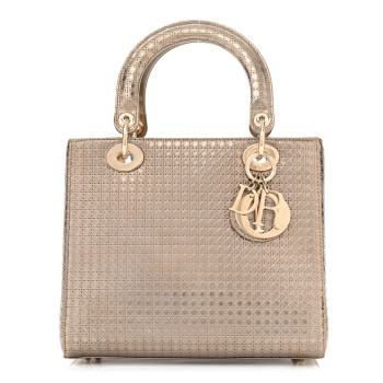 CHRISTIAN DIOR Metallic Patent Micro-Cannage Medium Lady Dior